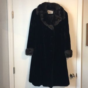 Vintage luxurious velvet and faux fur full length coat Early to mid 1950s